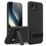 Nijiadi Case for ASUS Zenfone 11 Ultra Phone Case with Glass Screen Protector, [3 Stand Ways] Metal Kickstand/Stand Silicone TPU Shockproof Protective Cover Case for Asus ZenFone 11 Ultra 5G - Black