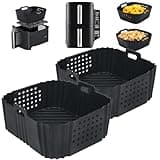 BYKITCHEN Air Fryer Silicone Liners for Ninja SL201 DoubleStack 2-Basket Air Fryer, Perforated Dual Silicone Air Fryer Liners, Ninja 8 QT Air Fryer 2 Basket Accessories