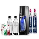 SodaStream - E-TERRA Soda Maker | VALUE BUNDLE | 3 Automatic Carbonation Levels | Includes 2x CO2 Cylinders, 3x 32 Fl Oz Dishwasher Safe Bottles, 2x Bubly Fruit Flavor Drops, 1x Power Adapter | Black