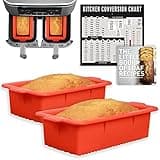 Air Fryer Silicone Loaf Pans for Instant Vortex Plus XL 8-quart, Baking Set, Non-Stick Cake Pan, Magnetic Conversion Chart, Bake Meatloaf, Bread in Double Basket, 2-Basket Airfryer by INFRAOVENS